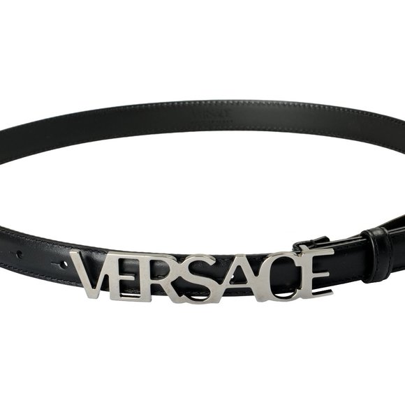 Versace Women\'s Black Leather Logo Decorated Buckle Belt US 46 IT 115 main image 5